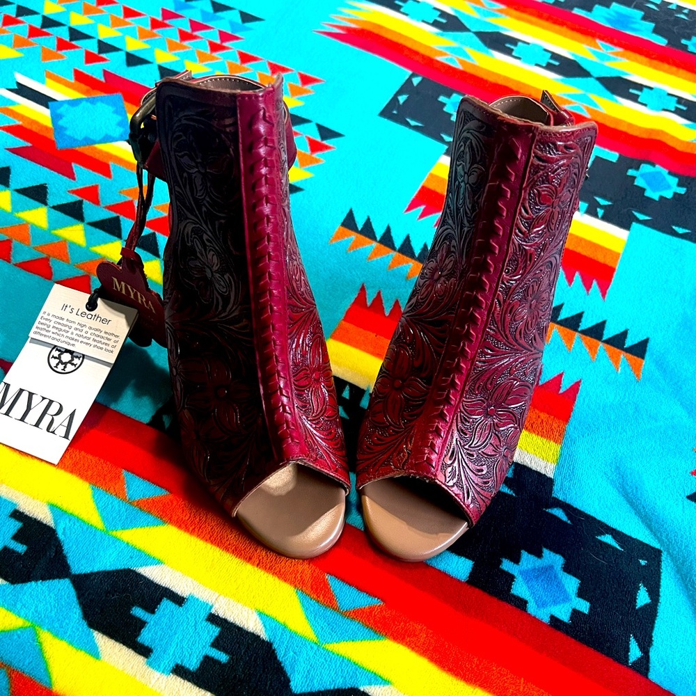Myra Bag Red Heeled Boots with Snakeskin Texture - Picture 2 of 2